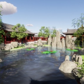 中式古建园林景观su模型下载